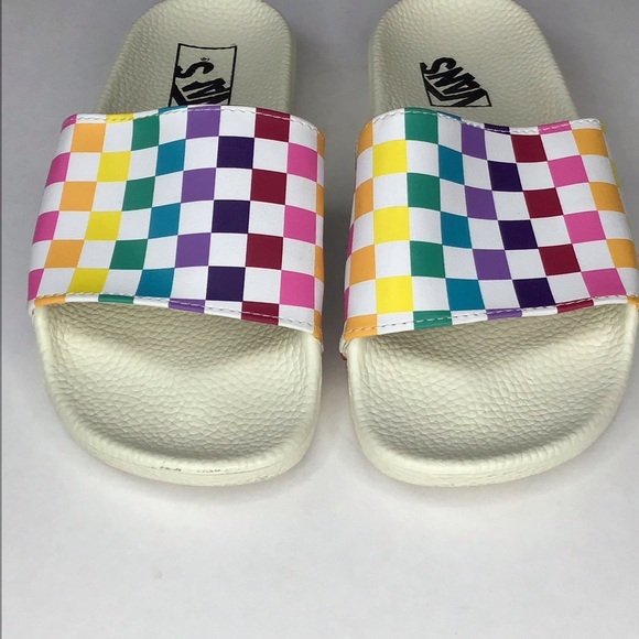 Vans Rainbow Checkered Slides Size 7. - Picture 3 of 9